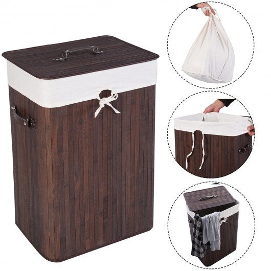 Rectangle Bamboo Hamper Laundry Basket Washing Cloth Bin Storage Bag Lid 3 color-Black LuxuryLifeWay Online Store