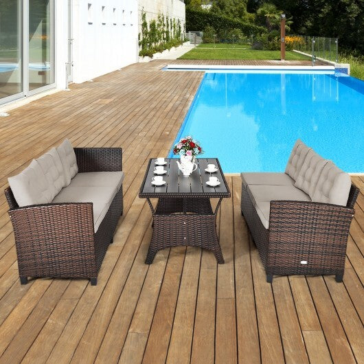 3 Pieces Hand-Woven Rattan Outdoor Sofa Set with Dining Table LuxuryLifeWay Online Store