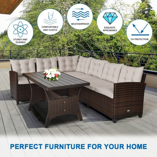 3 Pieces Hand-Woven Rattan Outdoor Sofa Set with Dining Table LuxuryLifeWay Online Store