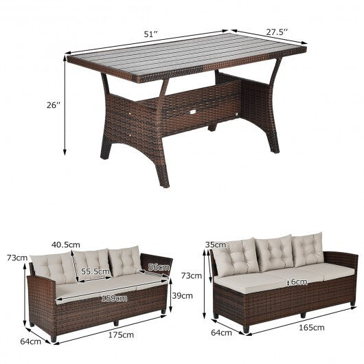 3 Pieces Hand-Woven Rattan Outdoor Sofa Set with Dining Table LuxuryLifeWay Online Store