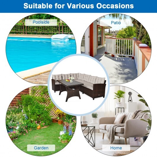3 Pieces Hand-Woven Rattan Outdoor Sofa Set with Dining Table LuxuryLifeWay Online Store