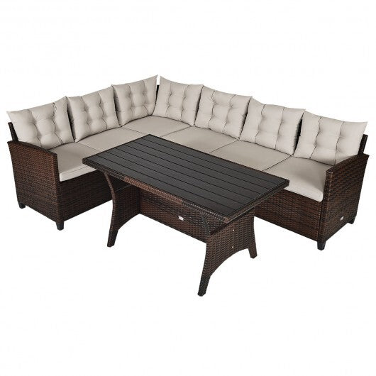 3 Pieces Hand-Woven Rattan Outdoor Sofa Set with Dining Table LuxuryLifeWay Online Store