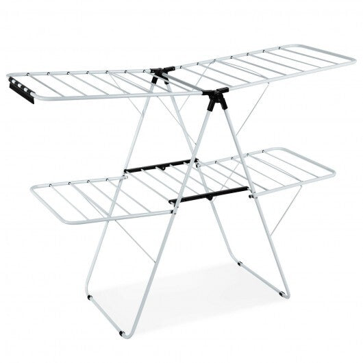 2-Tier Foldable Clothes Drying Rack with Adjustable Gullwing