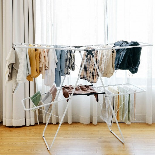 2-Tier Foldable Clothes Drying Rack with Adjustable Gullwing