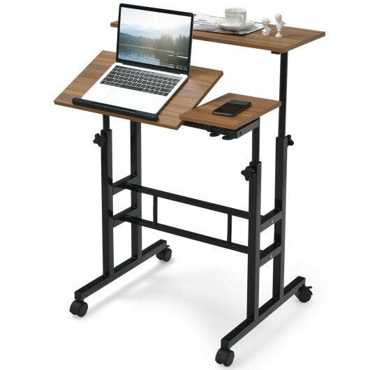 Mobile Standing up Desk Adjustable Computer Desk Tilting Workstation-Walnut - Color: Walnut LuxuryLifeWay Online Store