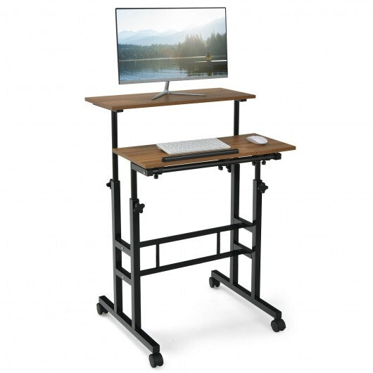 Mobile Standing up Desk Adjustable Computer Desk Tilting Workstation-Walnut - Color: Walnut LuxuryLifeWay Online Store