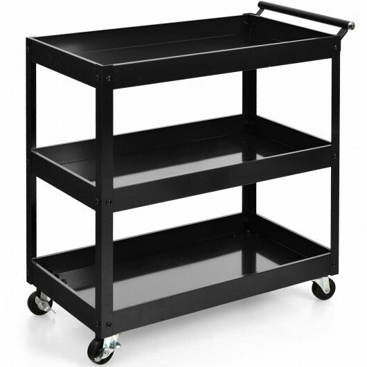 3-Tier Utility Cart Rolling Metal Cart with Handle and Universal Wheels-Black LuxuryLifeWay Online Store