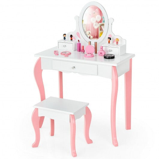 Kids Vanity Princess Makeup Dressing Table Stool Set with Mirror and Drawer-White - Color: White LuxuryLifeWay Online Store
