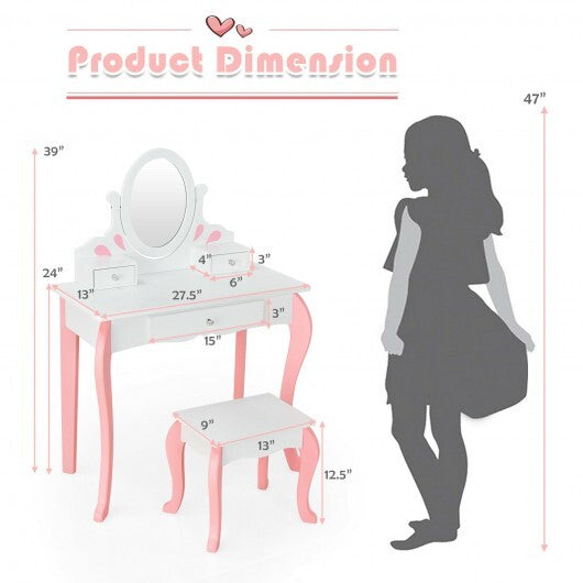 Kids Vanity Princess Makeup Dressing Table Stool Set with Mirror and Drawer-White - Color: White LuxuryLifeWay Online Store