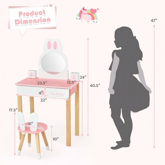 Kids Vanity Set Rabbit Makeup Dressing Table Chair Set with Mirror and Drawer-White LuxuryLifeWay Online Store