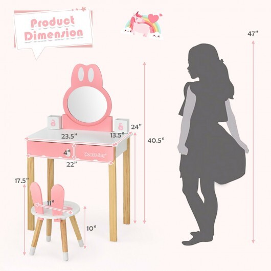 Kids Vanity Set Rabbit Makeup Dressing Table Chair Set with Mirror and Drawer-White LuxuryLifeWay Online Store
