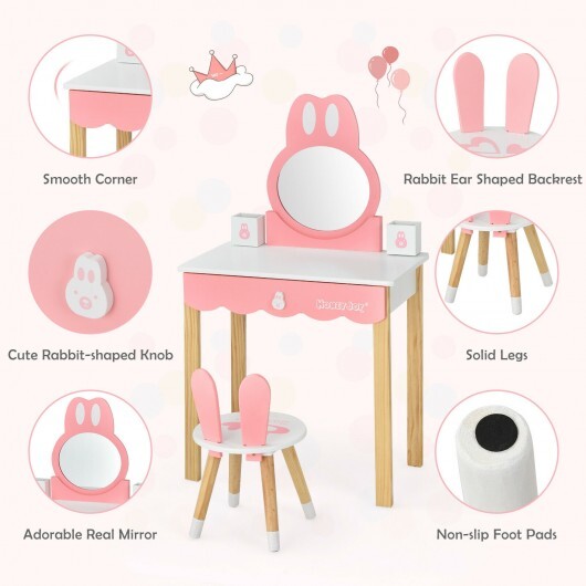 Kids Vanity Set Rabbit Makeup Dressing Table Chair Set with Mirror and Drawer-White LuxuryLifeWay Online Store