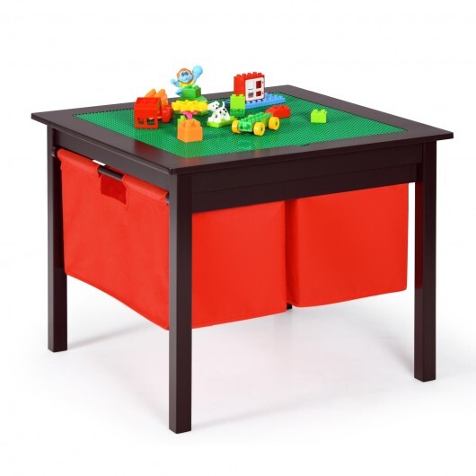 2-in-1 Kids Activity Table and 2 Chairs Set with Storage Building Block Table-Espresso LuxuryLifeWay Online Store