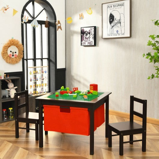 2-in-1 Kids Activity Table and 2 Chairs Set with Storage Building Block Table-Espresso - Color: Dark Brown LuxuryLifeWay Online Store