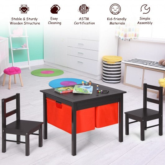2-in-1 Kids Activity Table and 2 Chairs Set with Storage Building Block Table-Espresso - Color: Dark Brown LuxuryLifeWay Online Store