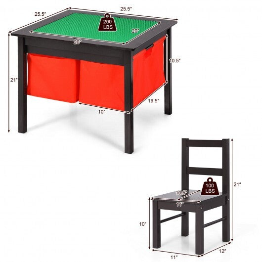 2-in-1 Kids Activity Table and 2 Chairs Set with Storage Building Block Table-Espresso - Color: Dark Brown LuxuryLifeWay Online Store