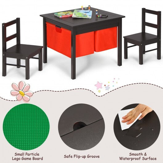2-in-1 Kids Activity Table and 2 Chairs Set with Storage Building Block Table-Espresso - Color: Dark Brown LuxuryLifeWay Online Store