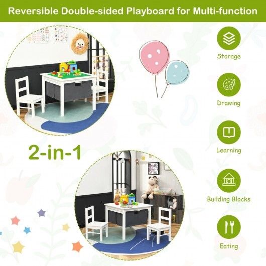 2-in-1 Kids Activity Table and 2 Chairs Set with Storage Building Block Table-White - Color: White LuxuryLifeWay Online Store