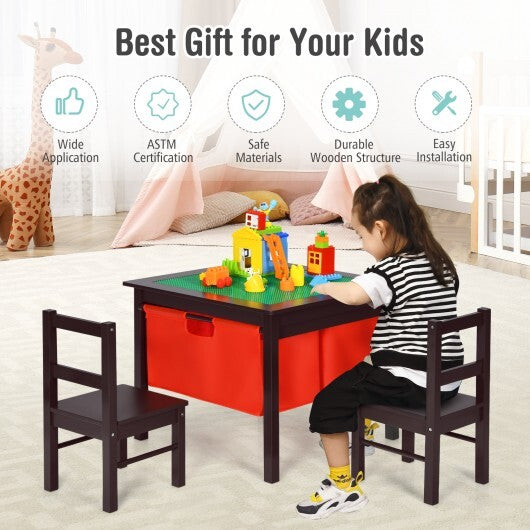 2-in-1 Kids Activity Table and 2 Chairs Set with Storage Building Block Table-Espresso LuxuryLifeWay Online Store