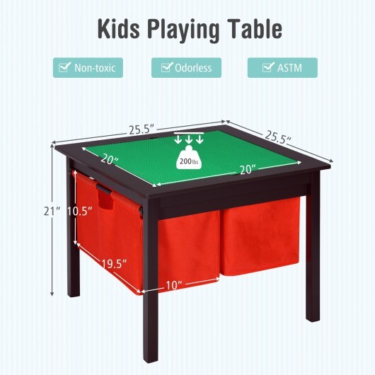 2-in-1 Kids Activity Table and 2 Chairs Set with Storage Building Block Table-Espresso LuxuryLifeWay Online Store