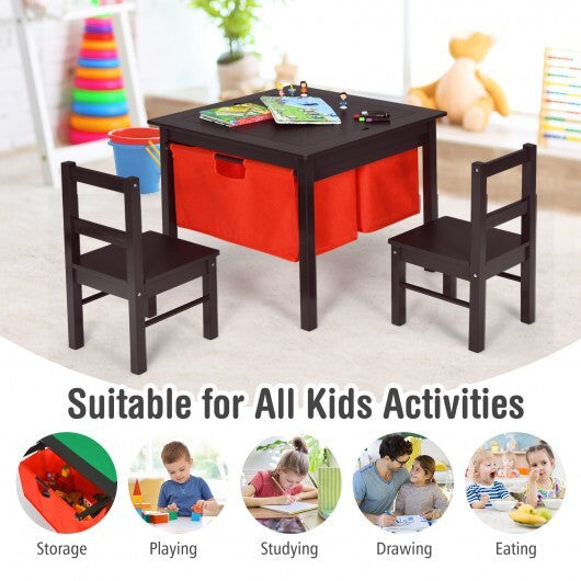 2-in-1 Kids Activity Table and 2 Chairs Set with Storage Building Block Table-Espresso LuxuryLifeWay Online Store