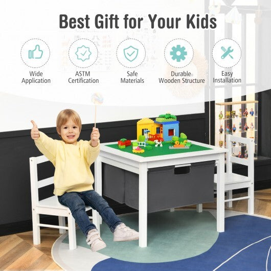 2-in-1 Kids Activity Table and 2 Chairs Set with Storage Building Block Table-Espresso LuxuryLifeWay Online Store