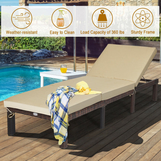 Outdoor Rattan Adjustable Cushioned Chaise-Red