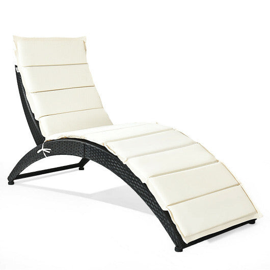 Folding Patio Rattan Portable Lounge Chair Chaise with Cushion-Turquoise