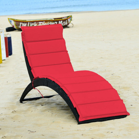 Folding Patio Rattan Portable Lounge Chair Chaise with Cushion-Turquoise