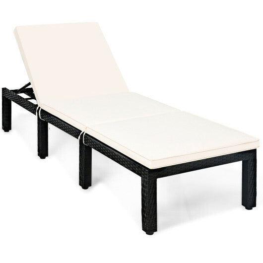 Patio Rattan Lounge Chair Chaise Couch Cushioned Height Adjustable-White LuxuryLifeWay Online Store