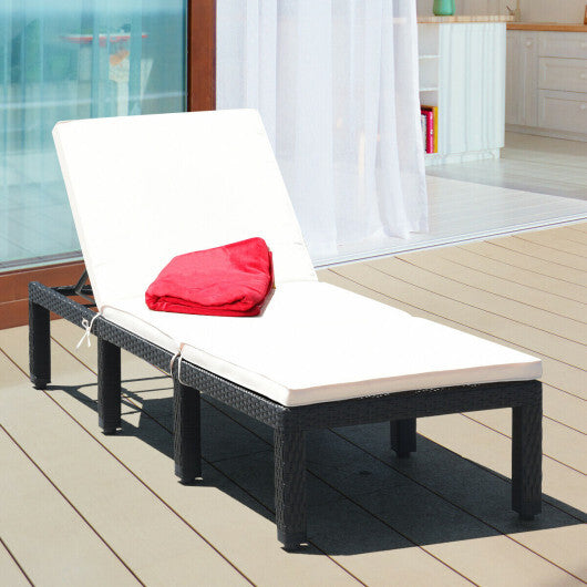 Patio Rattan Lounge Chair Chaise Couch Cushioned Height Adjustable-White LuxuryLifeWay Online Store