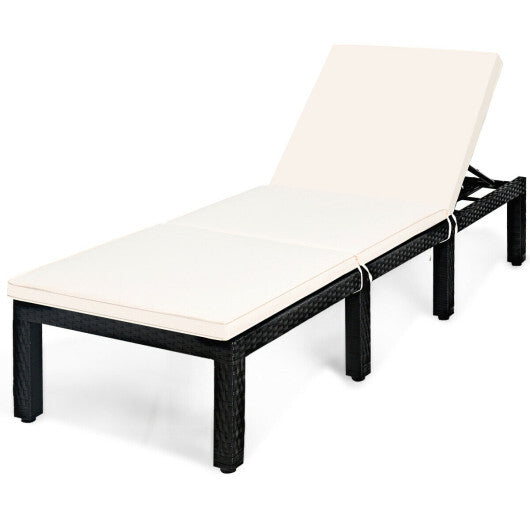 Patio Rattan Lounge Chair Chaise Couch Cushioned Height Adjustable-White LuxuryLifeWay Online Store