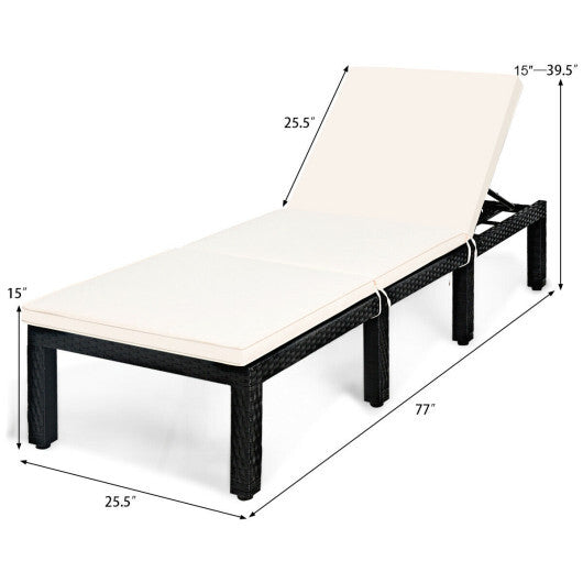 Patio Rattan Lounge Chair Chaise Couch Cushioned Height Adjustable-White LuxuryLifeWay Online Store