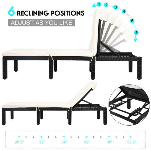 Patio Rattan Lounge Chair Chaise Couch Cushioned Height Adjustable-White LuxuryLifeWay Online Store