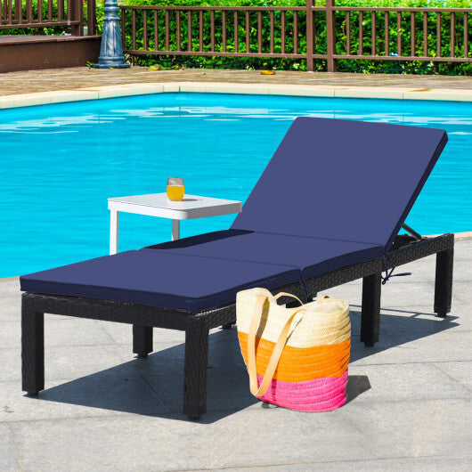 Patio Rattan Cushioned Height Adjustable Lounge Chair-Red & Off White LuxuryLifeWay Online Store