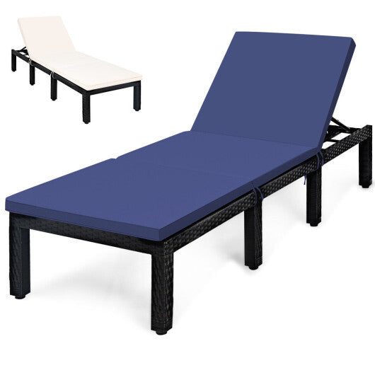Patio Rattan Cushioned Height Adjustable Lounge Chair-Red & Off White LuxuryLifeWay Online Store