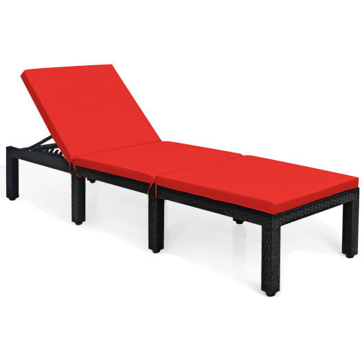 Patio Rattan Cushioned Height Adjustable Lounge Chair-Red & Off White LuxuryLifeWay Online Store