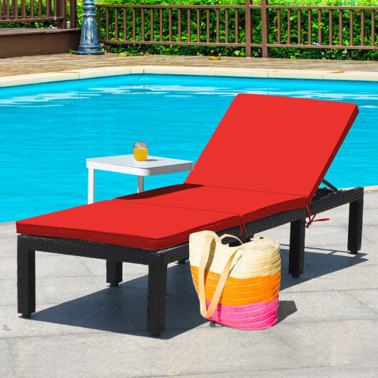 Patio Rattan Cushioned Height Adjustable Lounge Chair-Red & Off White LuxuryLifeWay Online Store