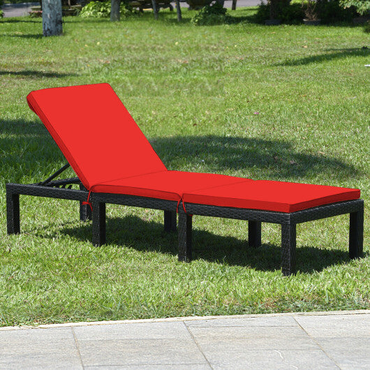 Patio Rattan Cushioned Height Adjustable Lounge Chair-Red & Off White LuxuryLifeWay Online Store