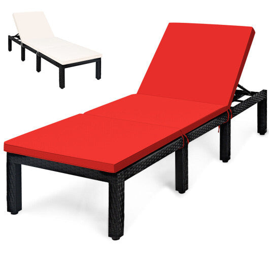Patio Rattan Cushioned Height Adjustable Lounge Chair-Red & Off White LuxuryLifeWay Online Store