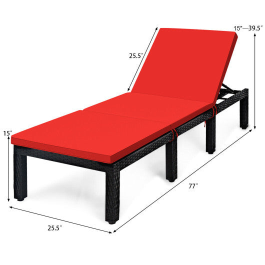 Patio Rattan Cushioned Height Adjustable Lounge Chair-Red & Off White LuxuryLifeWay Online Store