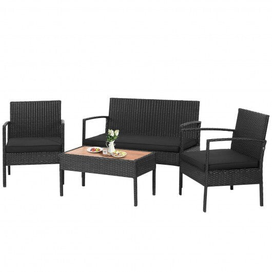 4 Pieces Patio Rattan Cushioned Furniture Set with Wooden Tabletop LuxuryLifeWay Online Store