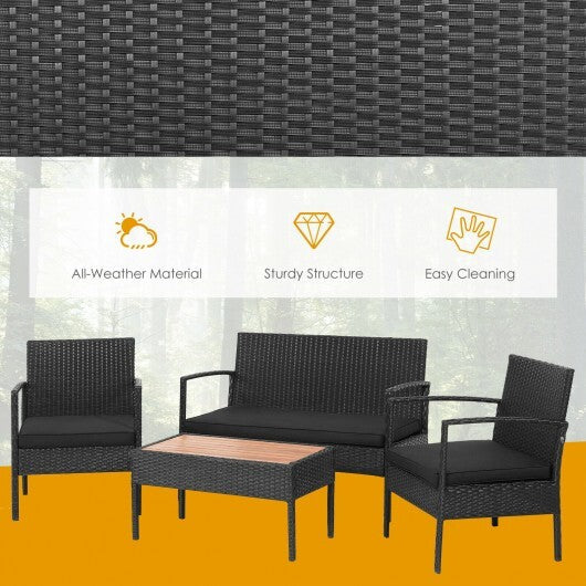 4 Pieces Patio Rattan Cushioned Furniture Set with Wooden Tabletop LuxuryLifeWay Online Store