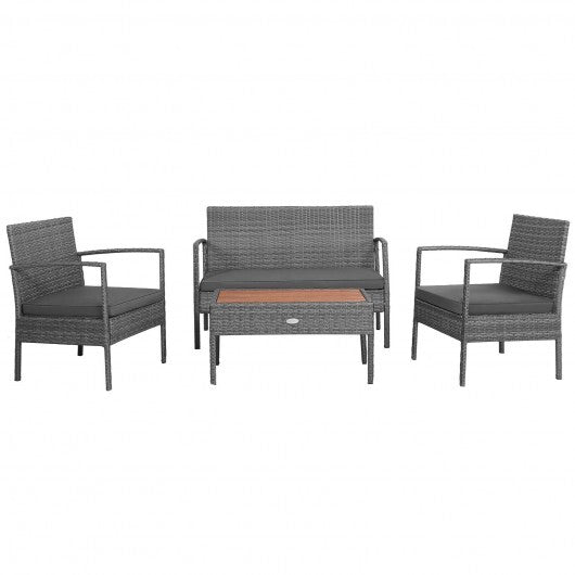 4 Pieces Rattan Patio Conversation Furniture Set with Acacia Wood Tabletop LuxuryLifeWay Online Store