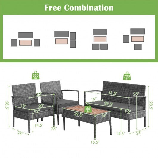 4 Pieces Rattan Patio Conversation Furniture Set with Acacia Wood Tabletop LuxuryLifeWay Online Store