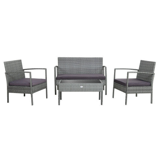 4 Pieces Outdoor Rattan Conversation Set with Comfortable Cushion LuxuryLifeWay Online Store