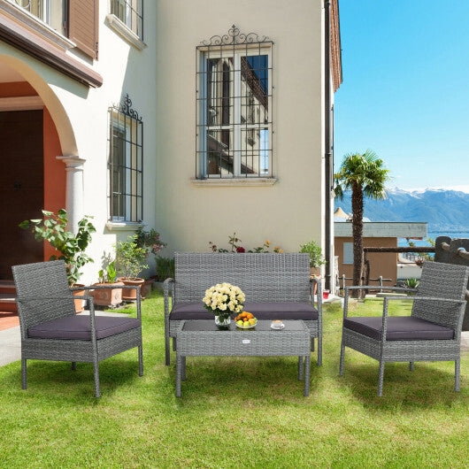 4 Pieces Outdoor Rattan Conversation Set with Comfortable Cushion LuxuryLifeWay Online Store