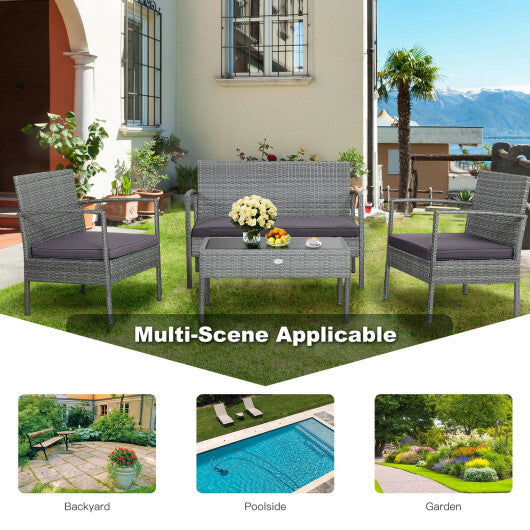 4 Pieces Outdoor Rattan Conversation Set with Comfortable Cushion LuxuryLifeWay Online Store