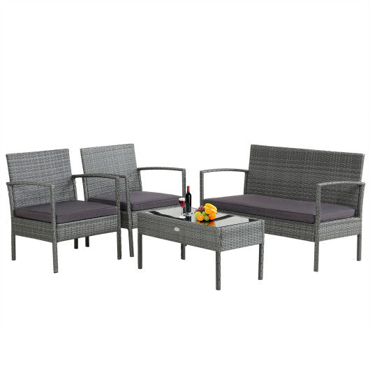 4 Pieces Outdoor Rattan Conversation Set with Comfortable Cushion LuxuryLifeWay Online Store