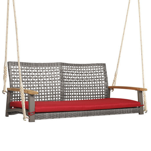 2-Person Patio Wicker Hanging Swing Chair-Red LuxuryLifeWay Online Store